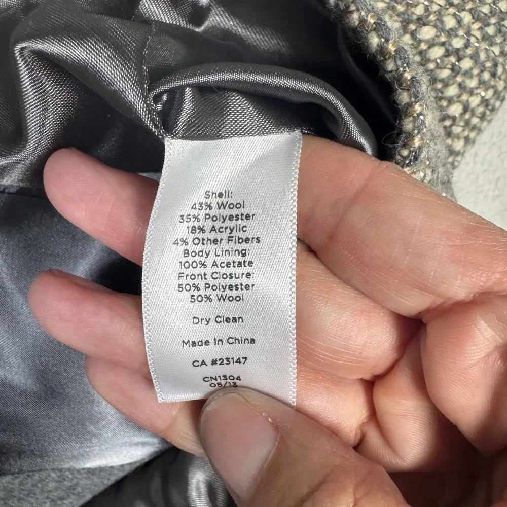 Talbots Petites 4P Gray Tweed Wool Blend Jacket‎ Career Moto Zip Front Metallic